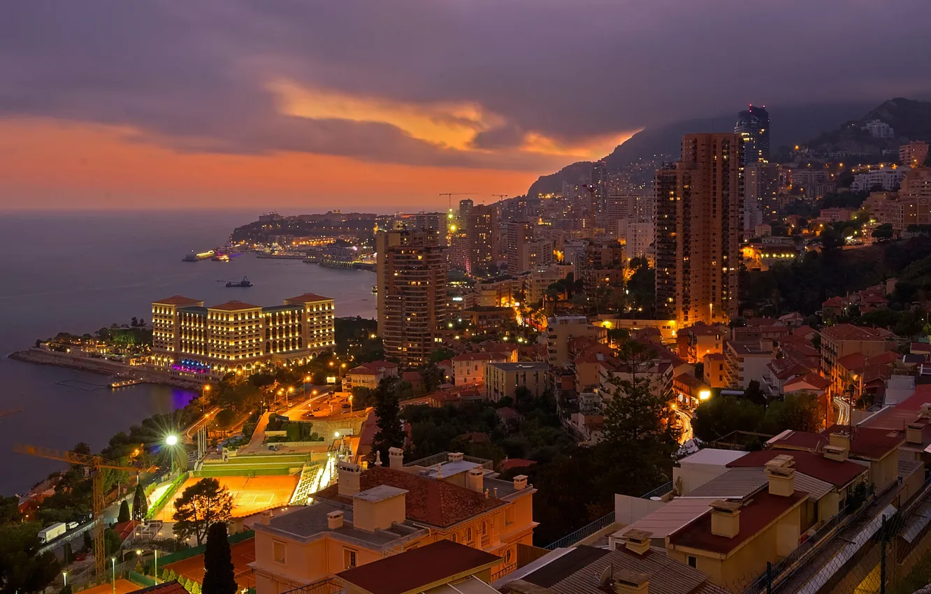 Photo wallpaper lights, France, home, panorama, Monaco, Provence, Beausoleil