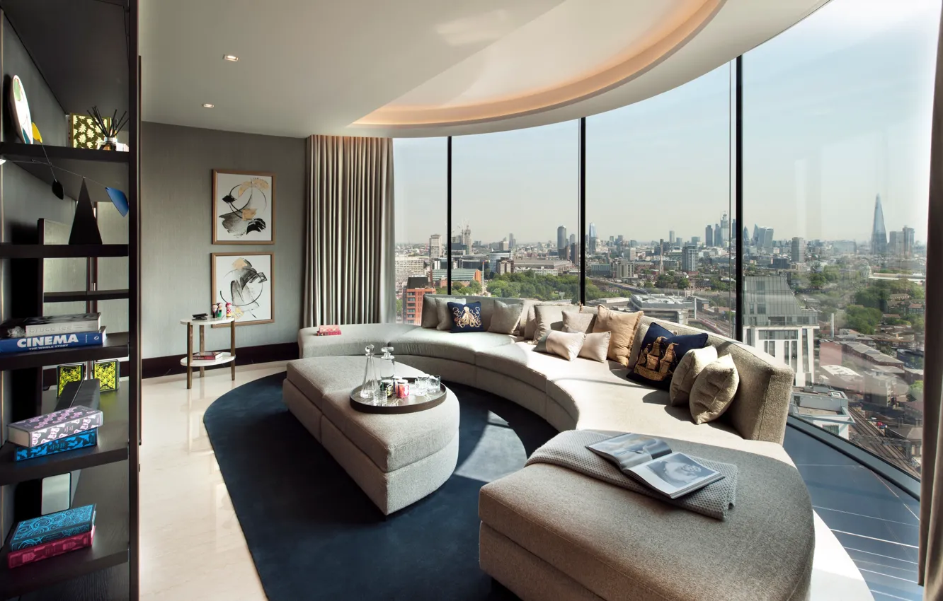 Photo wallpaper design, style, interior, megapolis, living room, Corniche Penthouse block, by TG-Studio