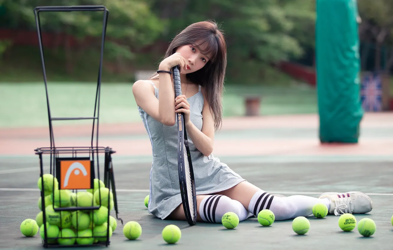 Photo wallpaper girl, Asian, tennis