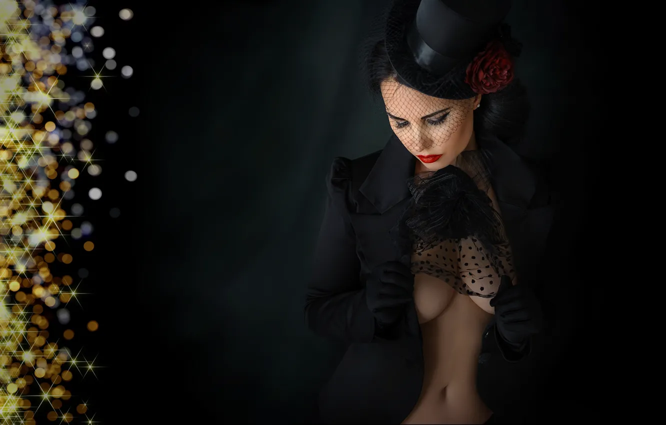 Photo wallpaper girl, the dark background, hat