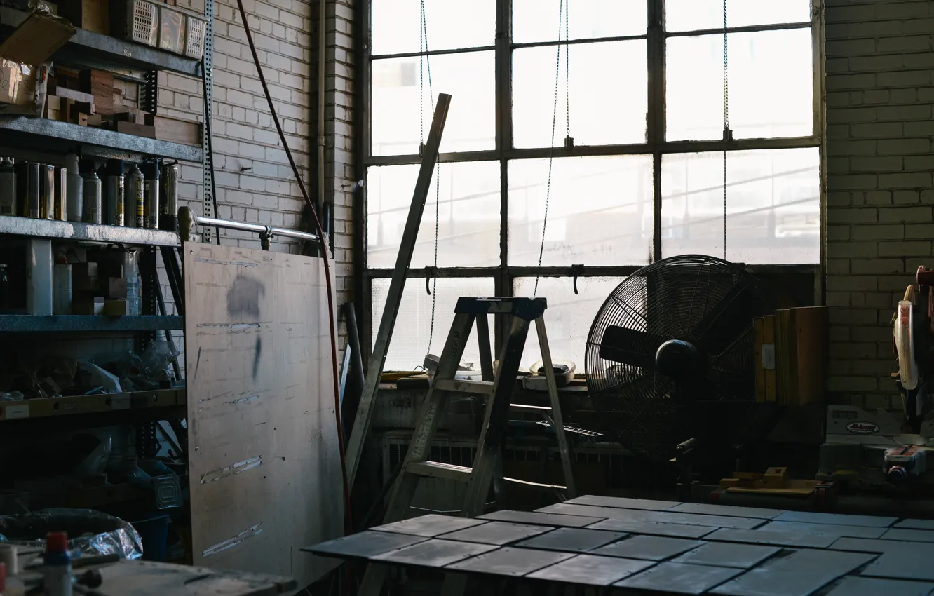 Photo wallpaper Canada, design, window, Montreal, clothes, m0851, work space