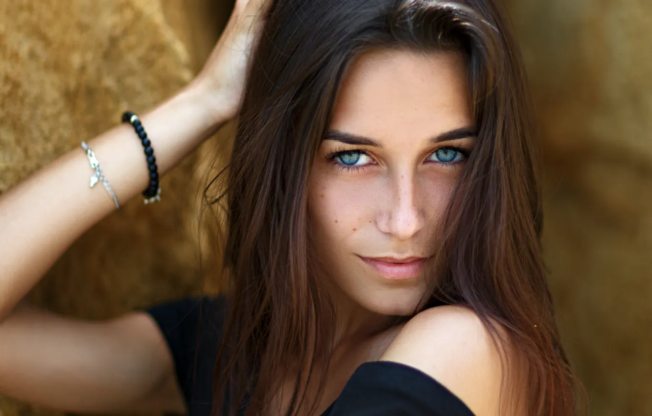 Photo wallpaper look, face, pose, model, portrait, makeup, hairstyle, brown hair