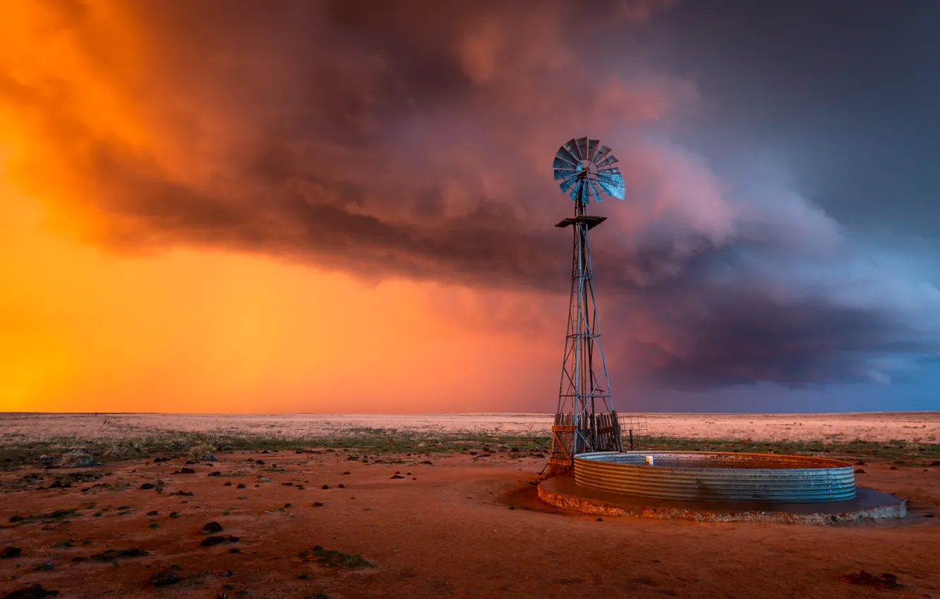 Photo wallpaper field, the sky, windmills