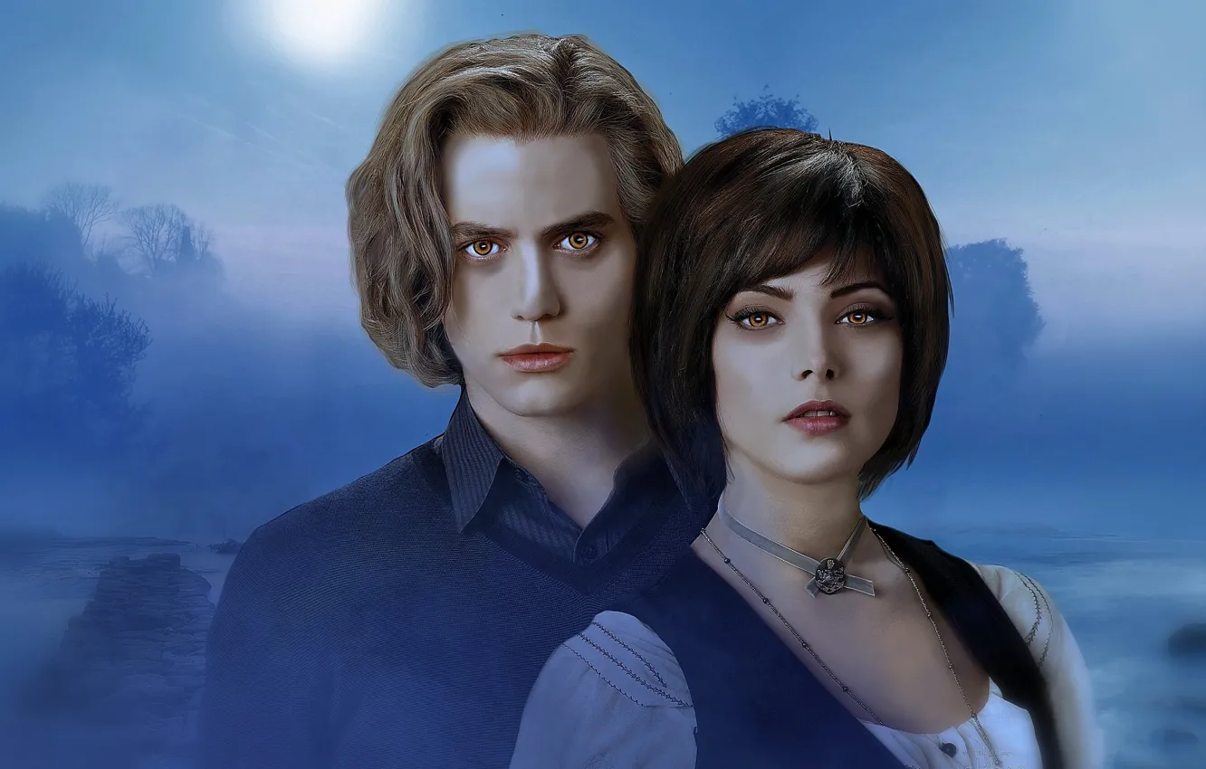 Photo wallpaper fog, art, pair, vampire, twilight