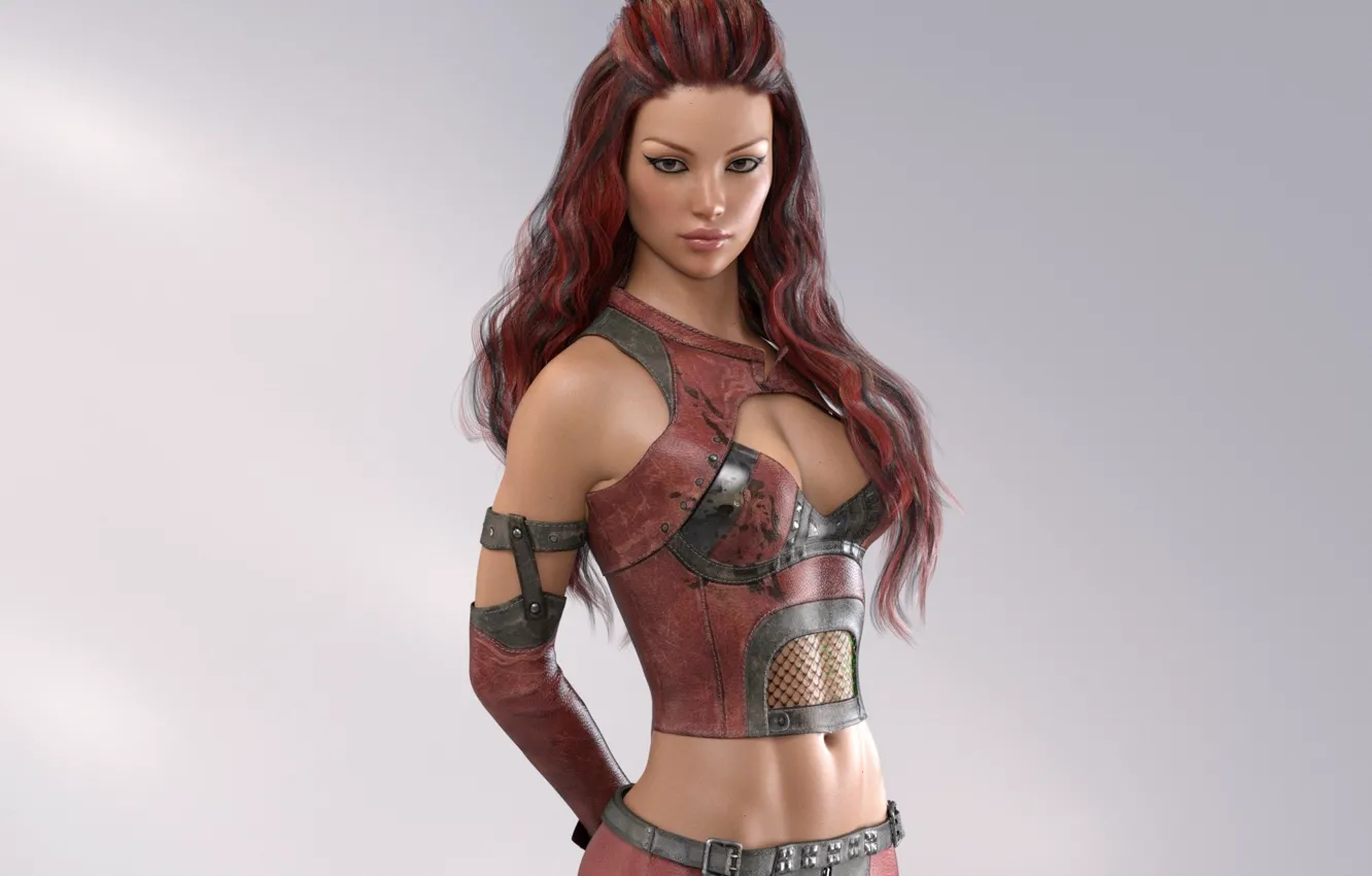 Photo wallpaper look, girl, background, leather clothing