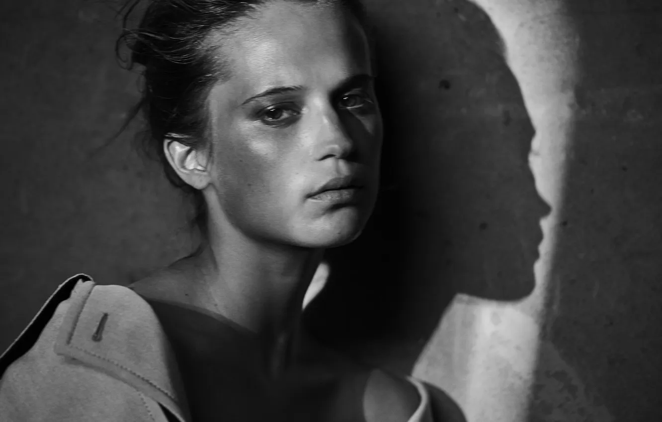 Photo wallpaper portrait, Black White, Alicia Vikander, Peter Lindbergh
