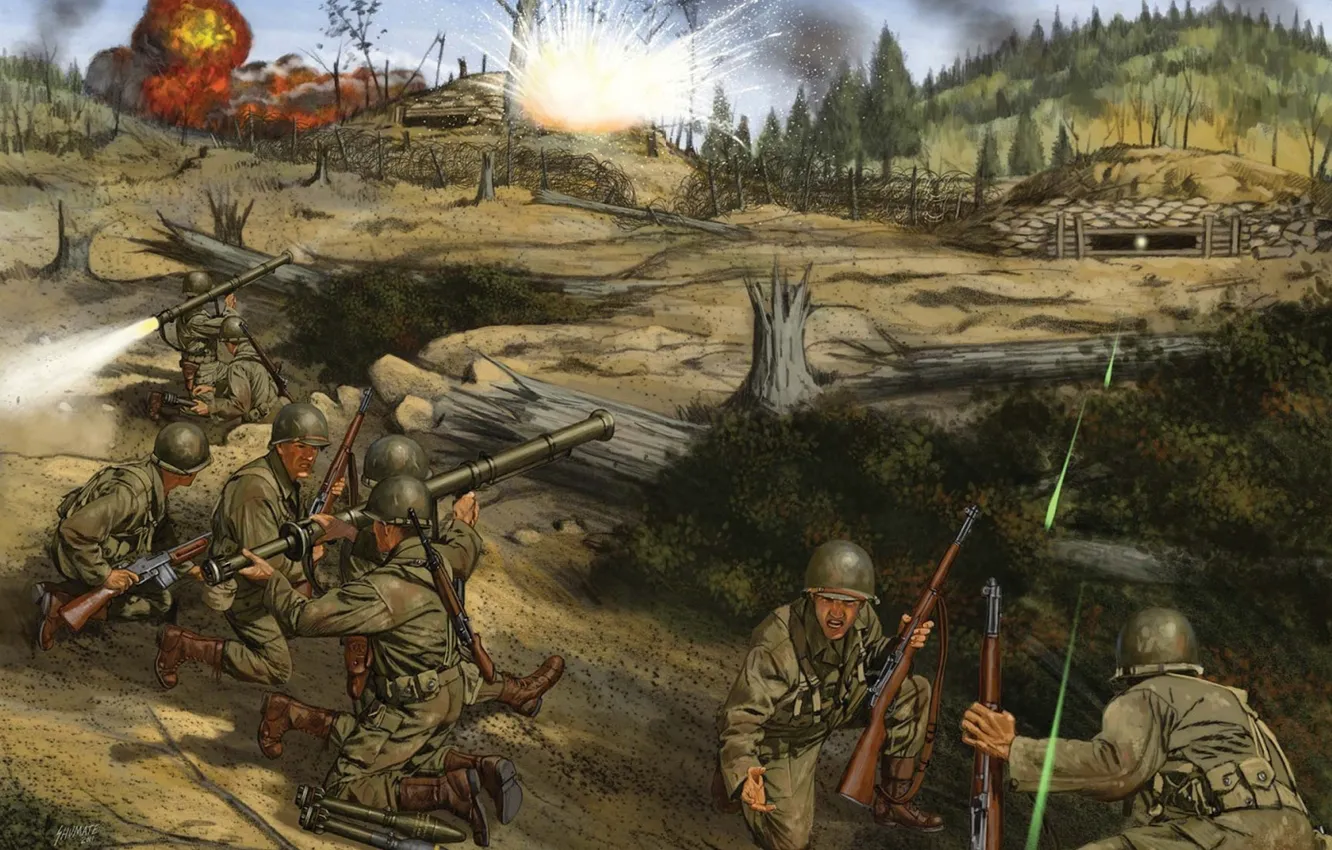 Photo wallpaper art, soldiers, artist, shooting, strengthening, grenade launcher, Bazooka, manual