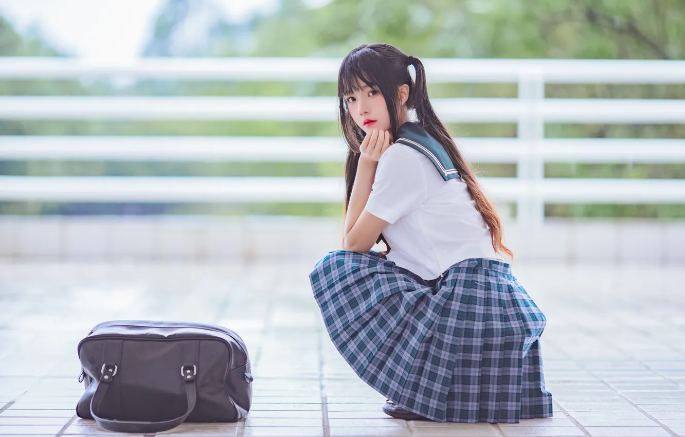 Photo wallpaper Asian girl, Cherry neko, asian