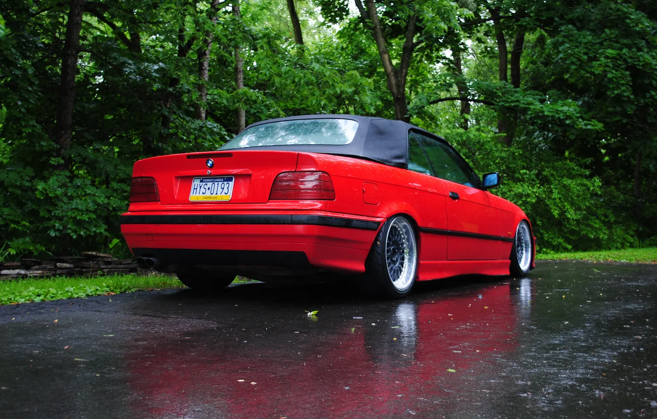 Photo wallpaper red, rain, tuning, BMW, BMW, red, convertible, tuning