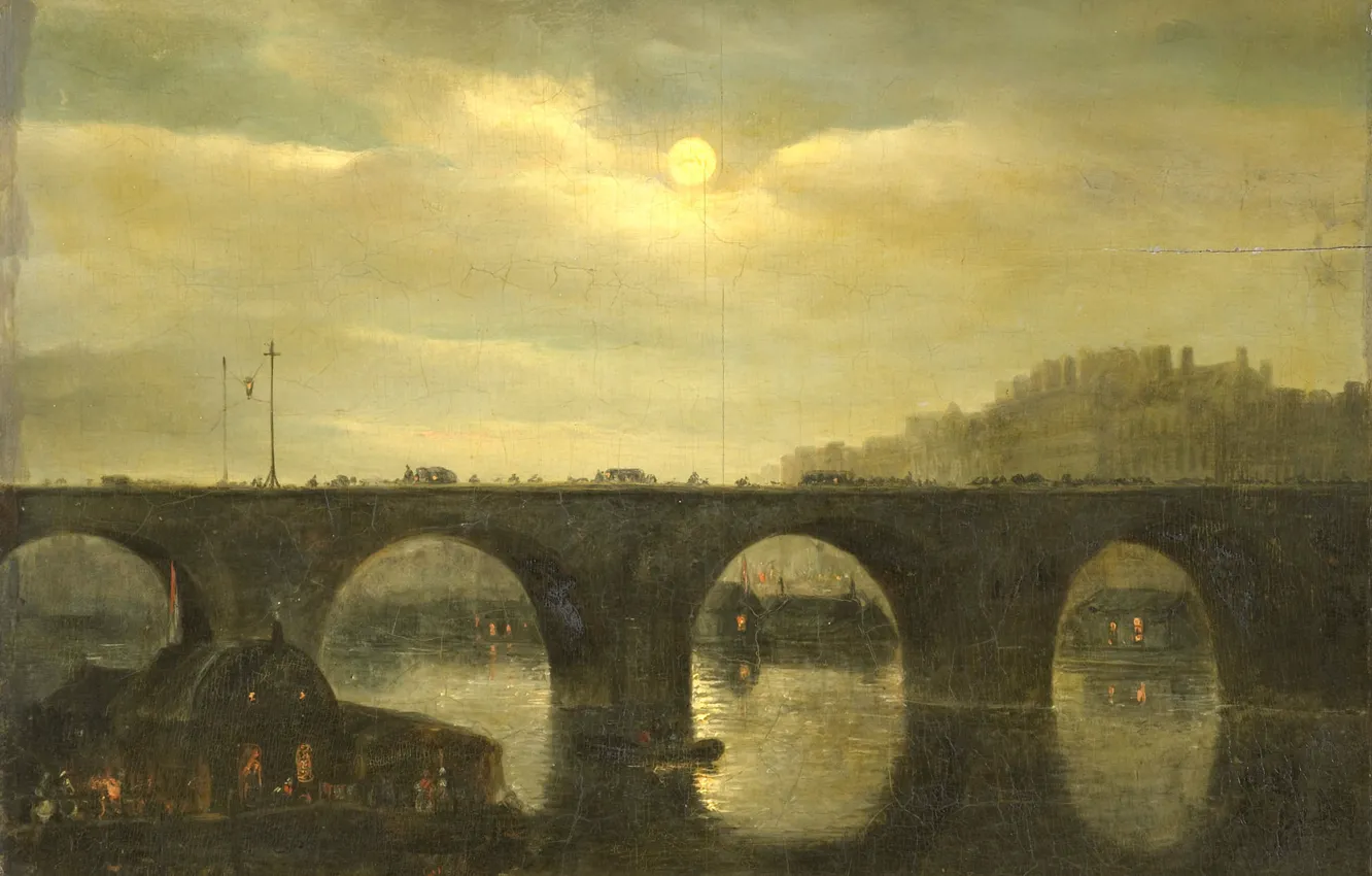 Photo wallpaper oil, picture, 1835, Anthonie Waldorp, Anthony Waldorp, View of the bridge over the Seine in …