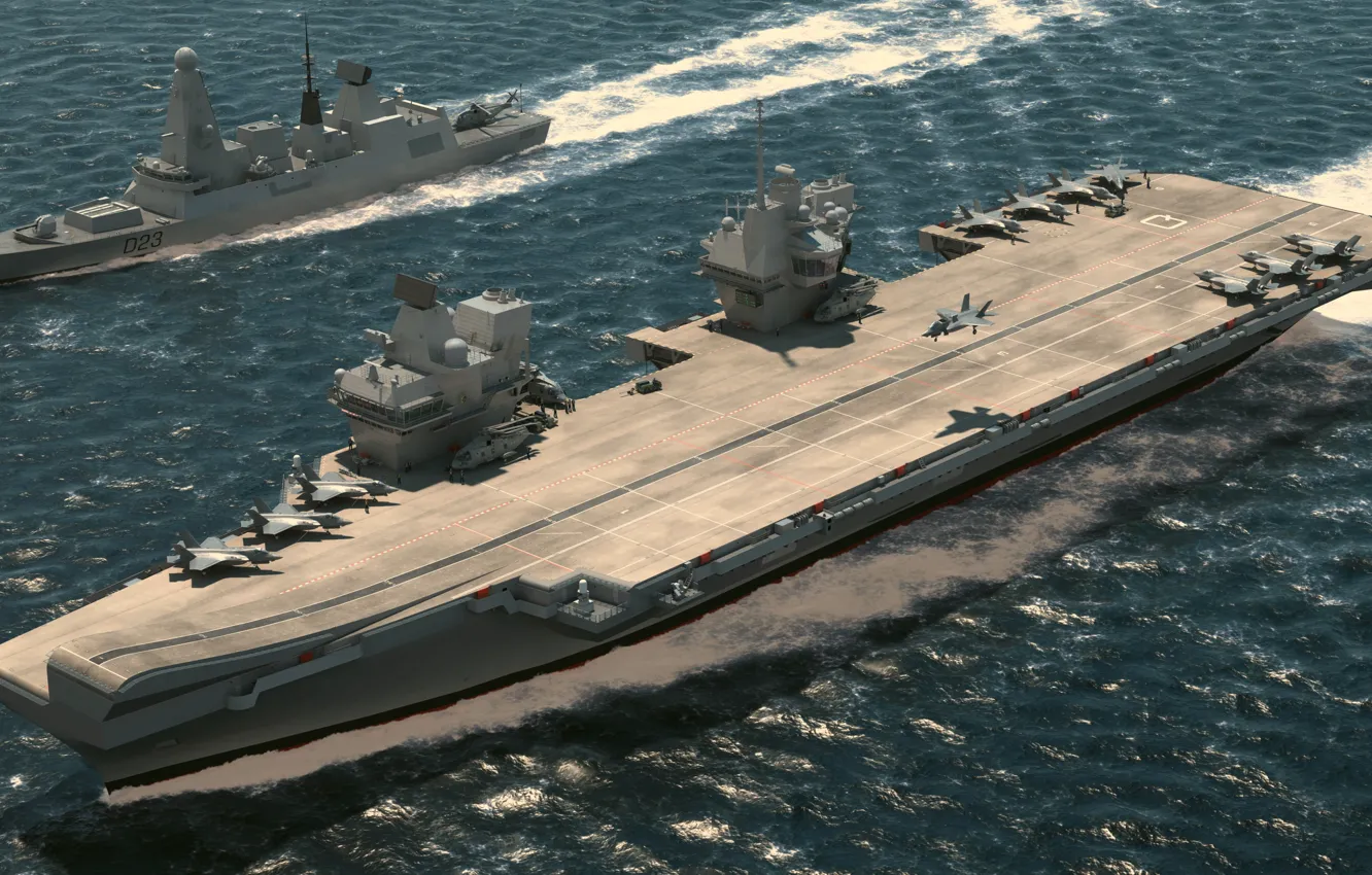 Photo wallpaper UK, HMS Defender, HMS QUEEN Elizabeth