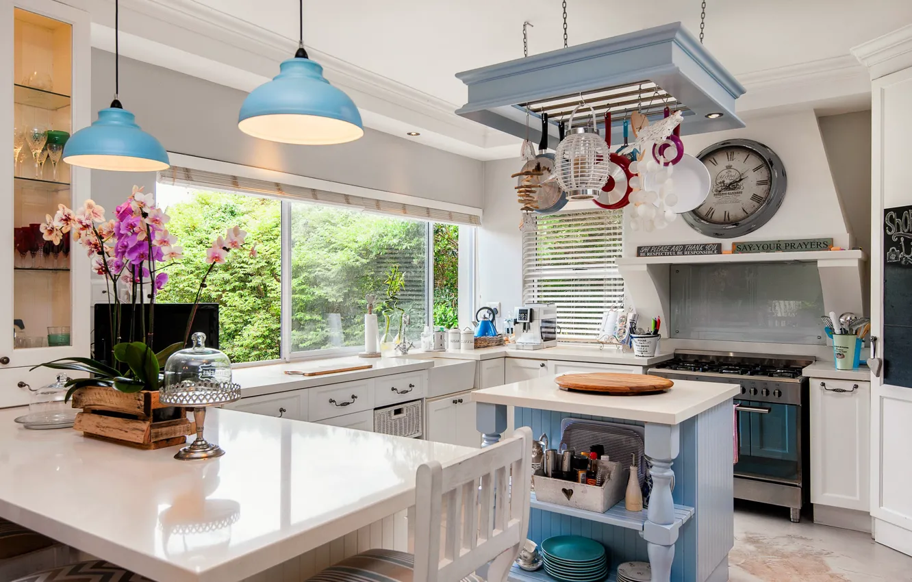 Photo wallpaper design, furniture, lamp, kitchen, Orchid, decor