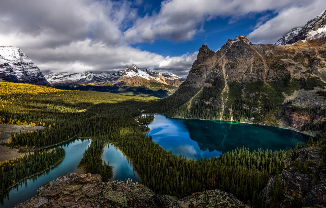Photo wallpaper forest, clouds, mountains, lake, Canada, Canada, British Columbia, British Columbia