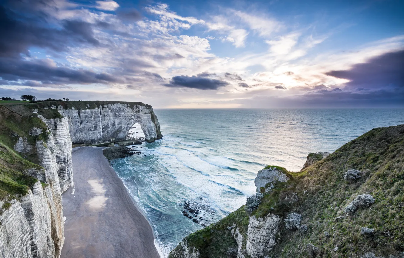 Photo wallpaper sea, the sky, rocks, France, Normandy