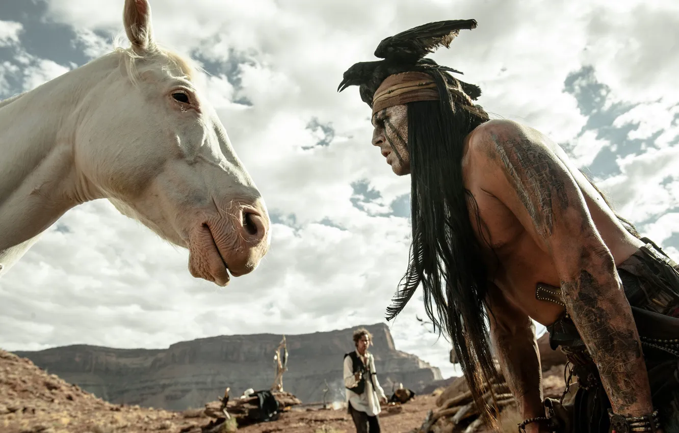 Photo wallpaper Johnny Depp, horse, Johnny Depp, Wild West, Western, The Lone Ranger, The lone Ranger
