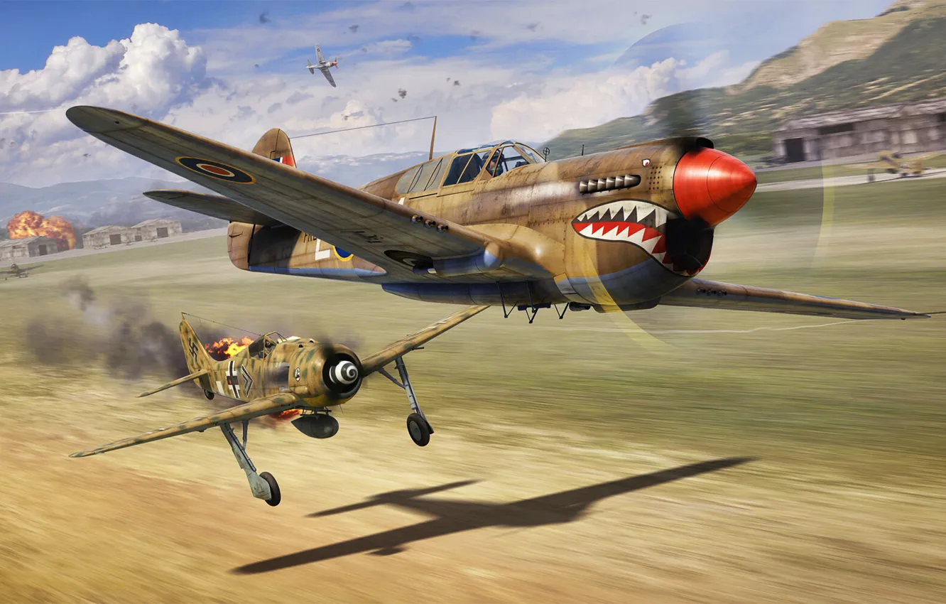 Photo wallpaper RAF, Air force, P-40, Fw-190, P-40 Warhawk, SG4
