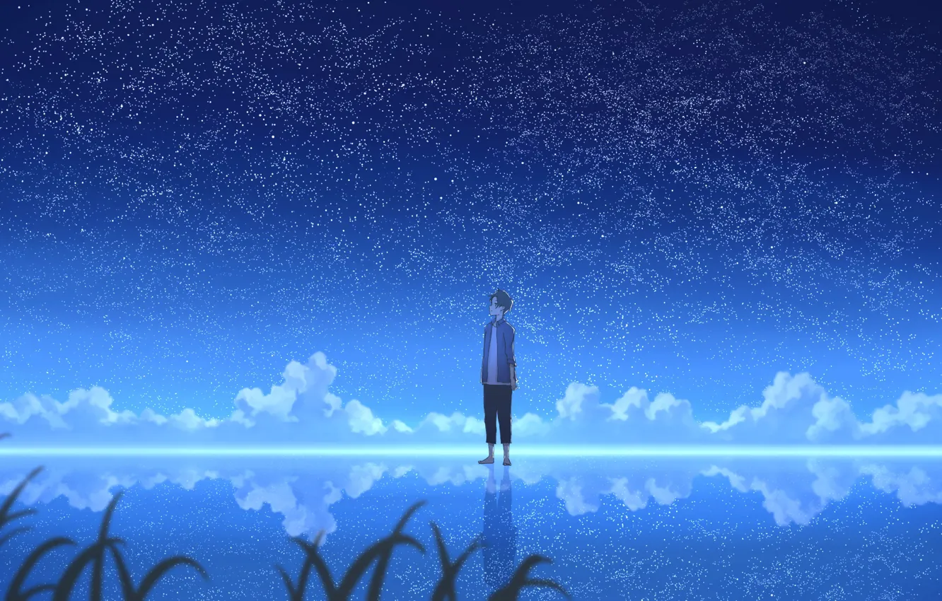 Photo wallpaper night, reflection, guy