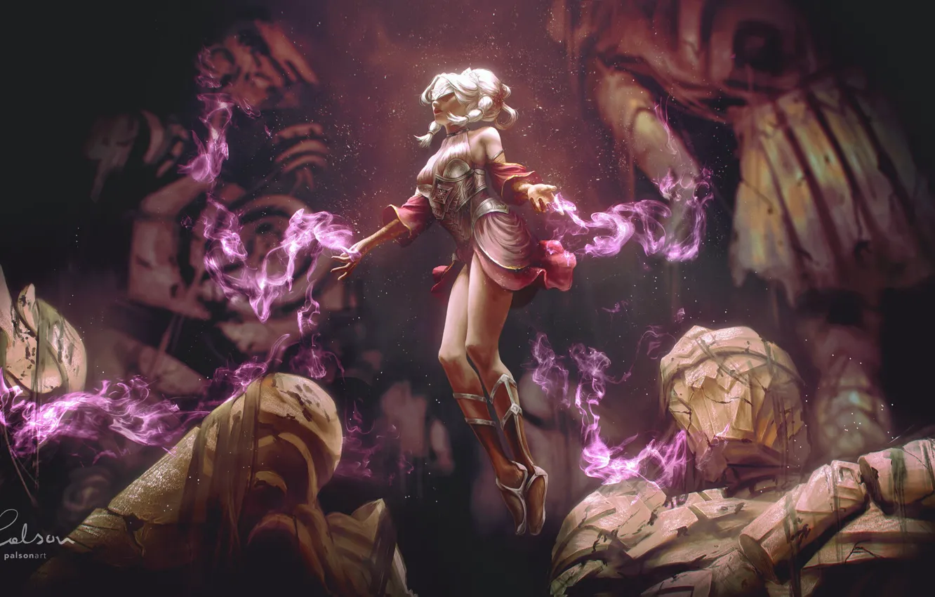 Photo wallpaper magic, haze, statue, digital art, soaring, digital art, Awaken, Paulina Bochniak