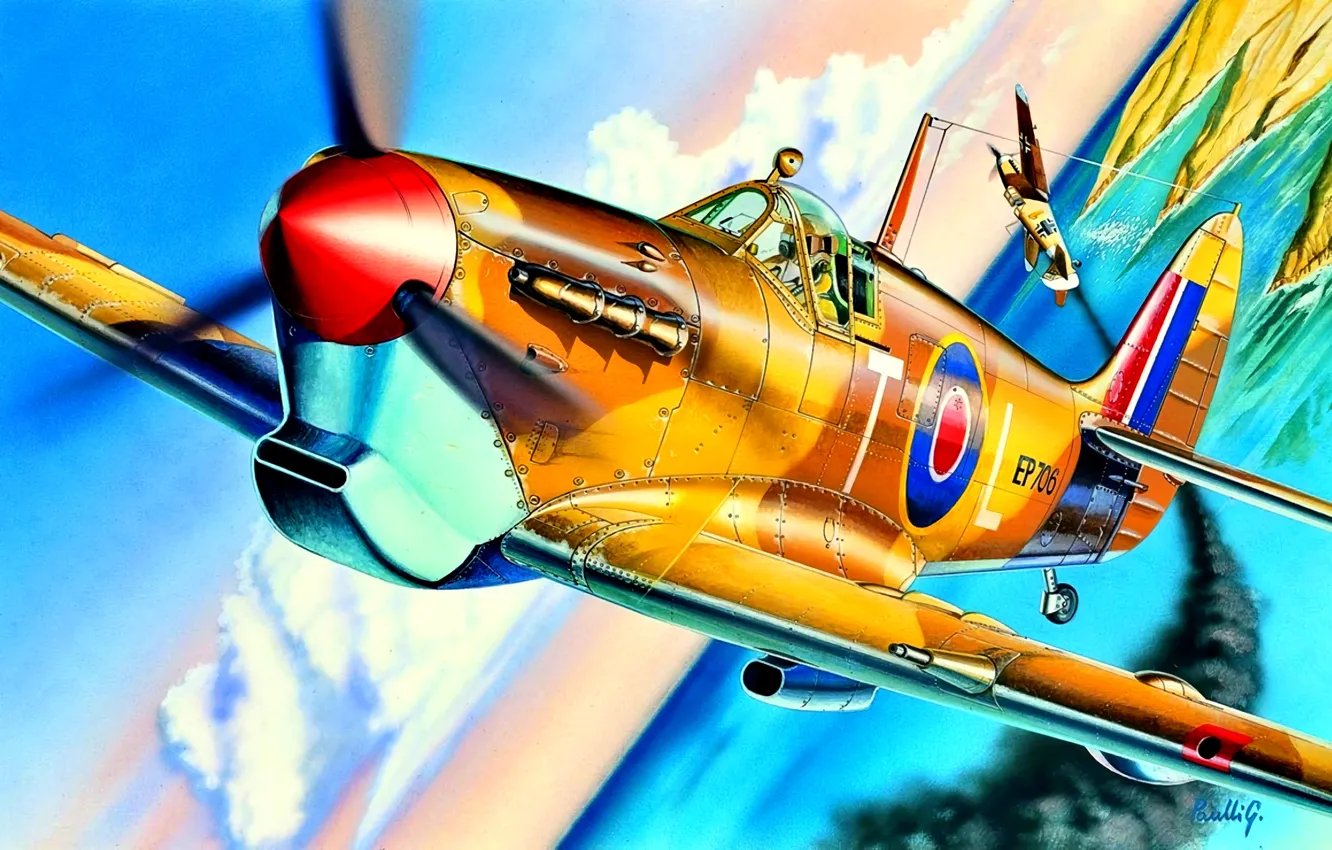 Photo wallpaper Supermarine Spitfire, Spitfire Mk.Vb, 249 Sqn RAF, Falcon of Malta, George ''Buzz'' Beurling