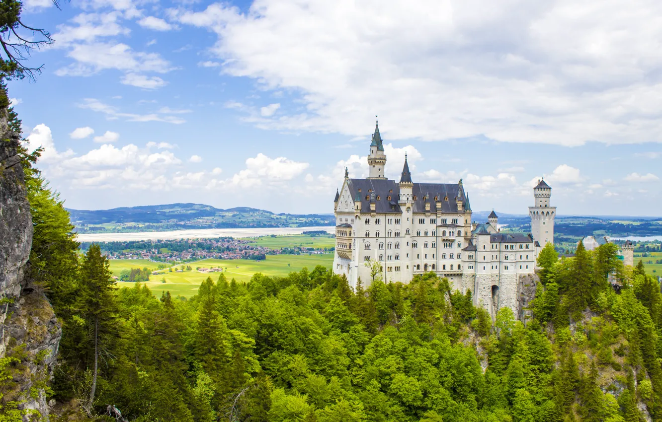Photo wallpaper mountains, castle, spring, Germany, Germany, mountain, Neuschwanstein, Bavaria