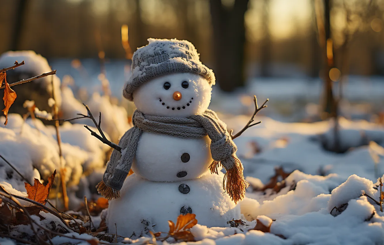 Photo wallpaper winter, snow, new year, Christmas, snowman, Christmas, winter, snow
