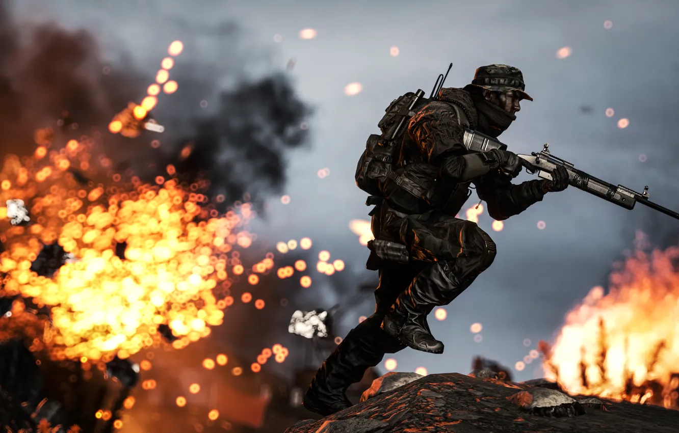 Photo wallpaper lights, running, soldiers, rifle, equipment, Battlefield 4