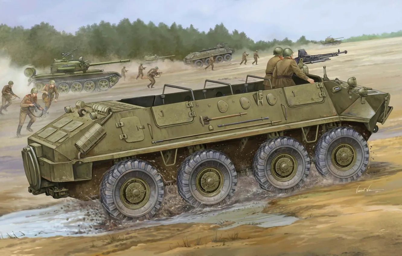 Photo wallpaper BTR, Soviet, APC, floating, BTR-60П, basic, exercises., modification