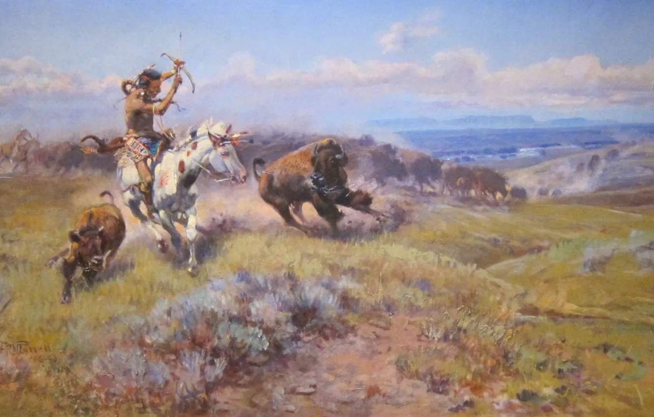 Photo wallpaper art, horses, painting, artistic, Native American, oil on canvas, first nations, charles russell