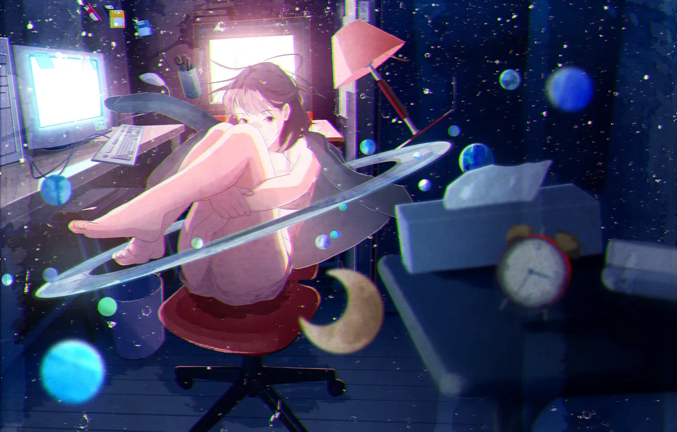 Photo wallpaper girl, room, the universe