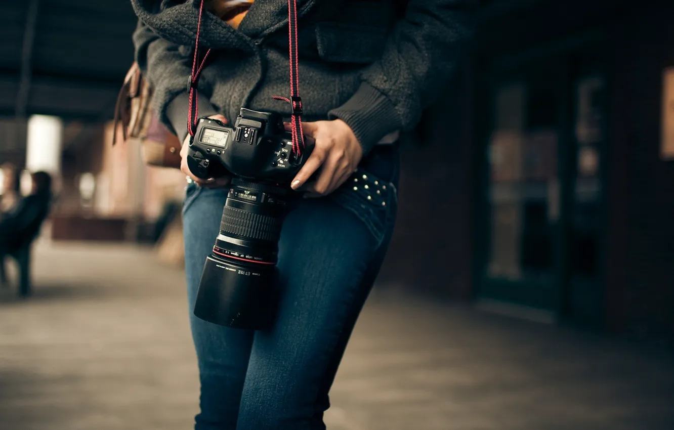 Photo wallpaper girl, jeans, Canon, DSLR