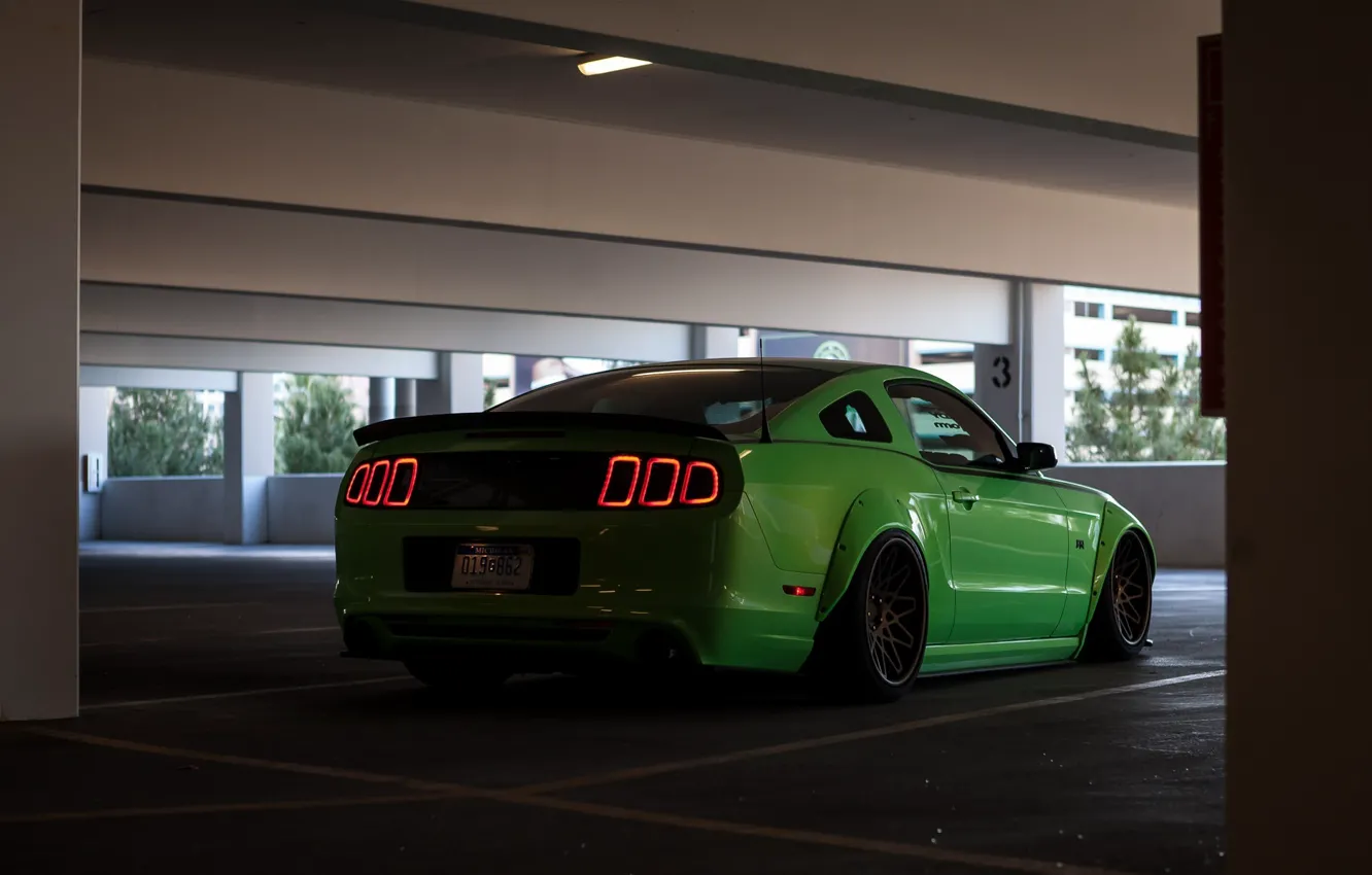 Photo wallpaper Mustang, Ford, Green, Ford, Muscle, Mustang, Light, Muscle
