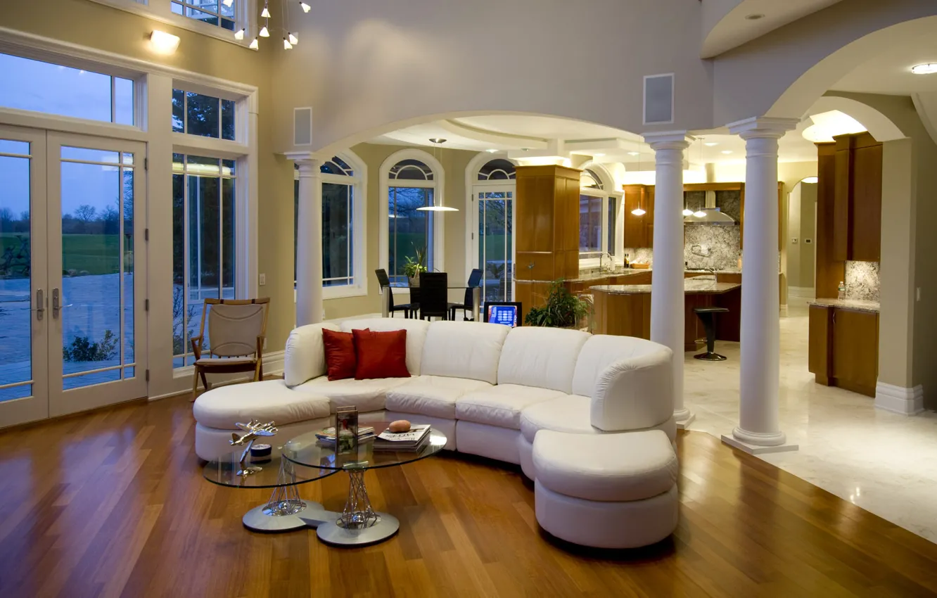 Photo wallpaper red, design, comfort, style, table, room, sofa, interior