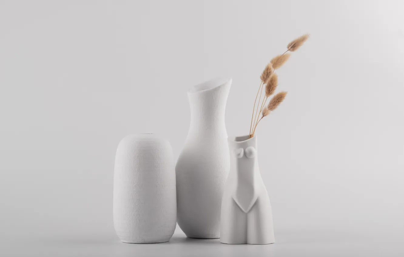 Photo wallpaper chest, minimalism, white background, sculpture, white, light background, figure, vases
