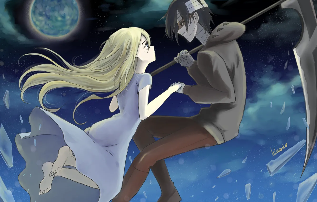 Photo wallpaper girl, braid, guy, two, Angel bloodshed, Satsuriku no Tenshi, Zach