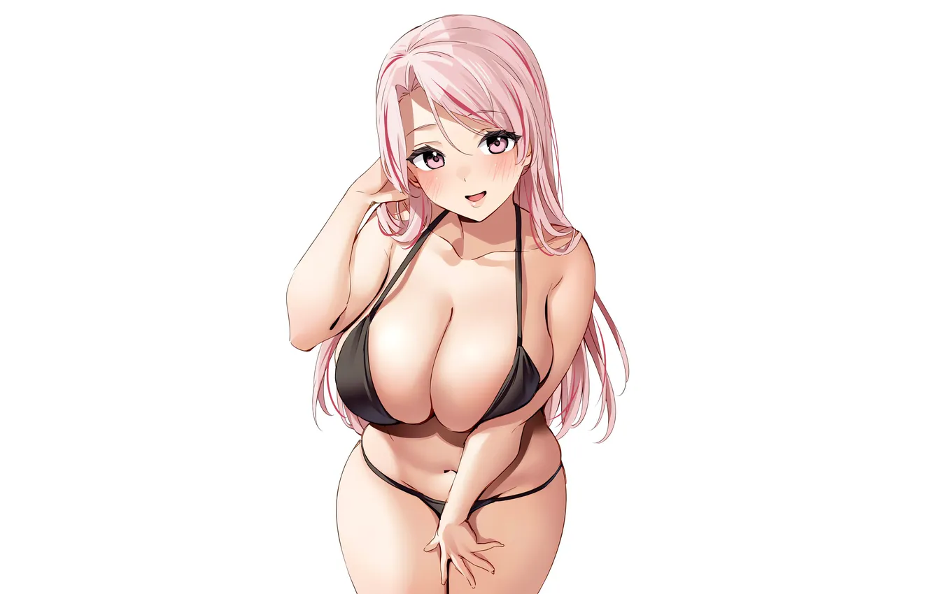Photo wallpaper girl, sexy, cleavage, pink hair, long hair, boobs, sexy girl, anime