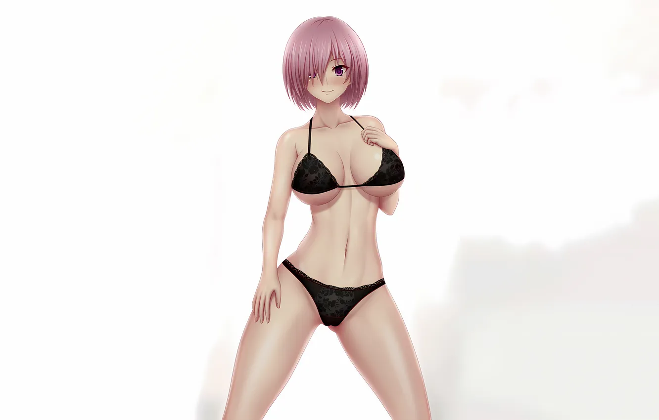 Photo wallpaper girl, sexy, lingerie, pantsu, bra, cleavage, panties, pink hair