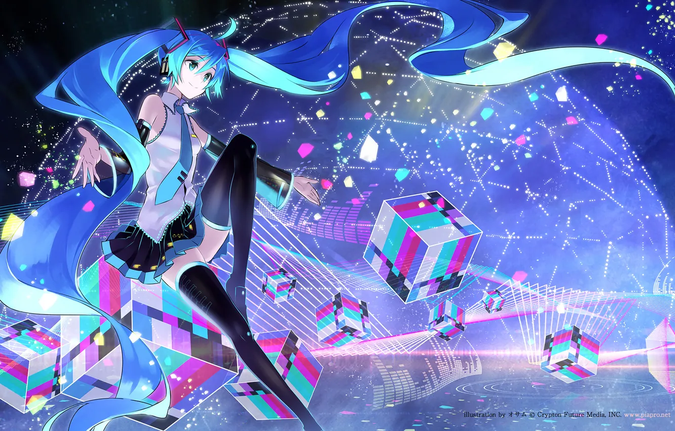 Photo wallpaper girl, anime, art, vocaloid, hatsune miku, upscale, Jagaba the, Osamu