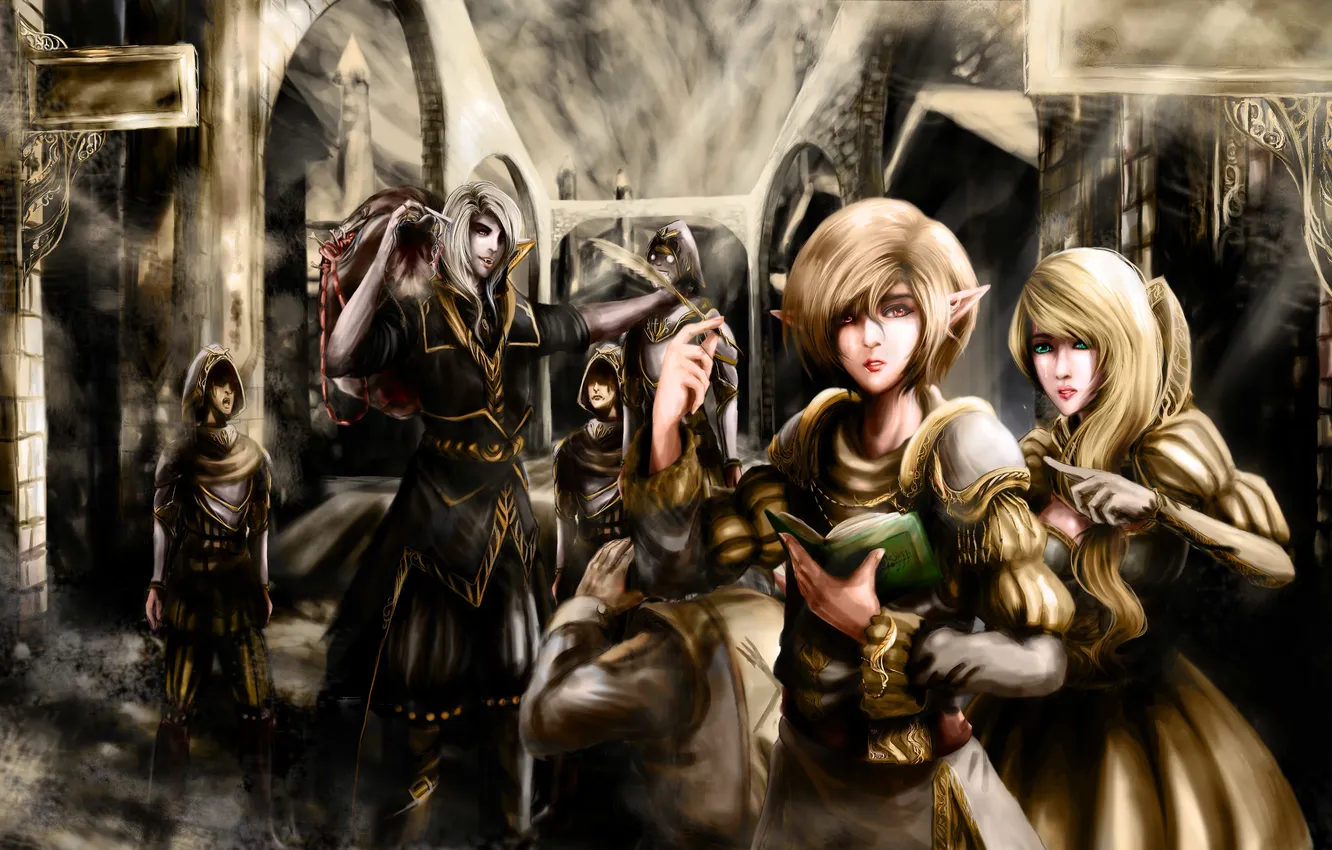 Photo wallpaper girl, city, the city, elf, art, girl, guy, art