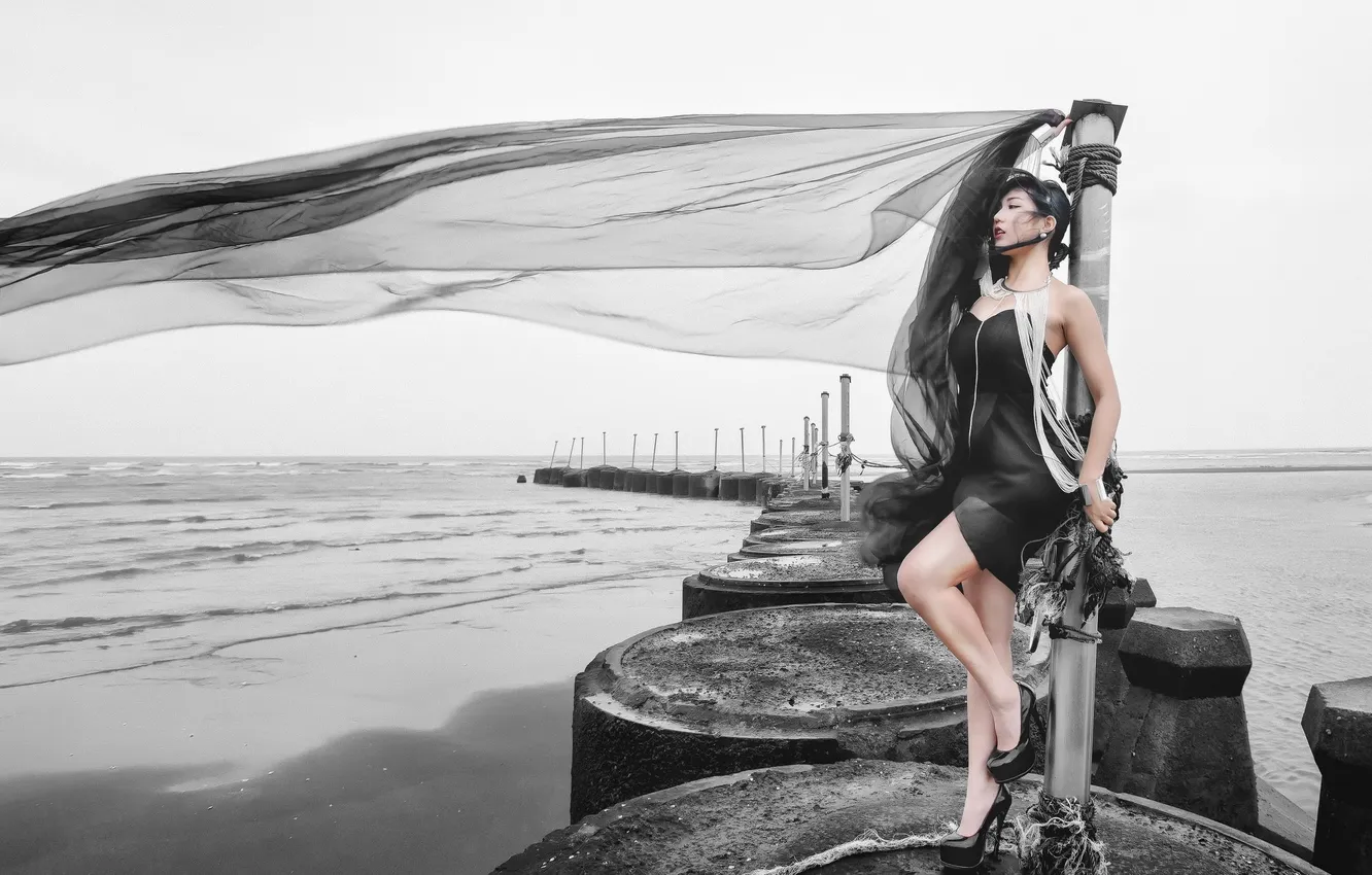 Photo wallpaper sea, girl, pose, background