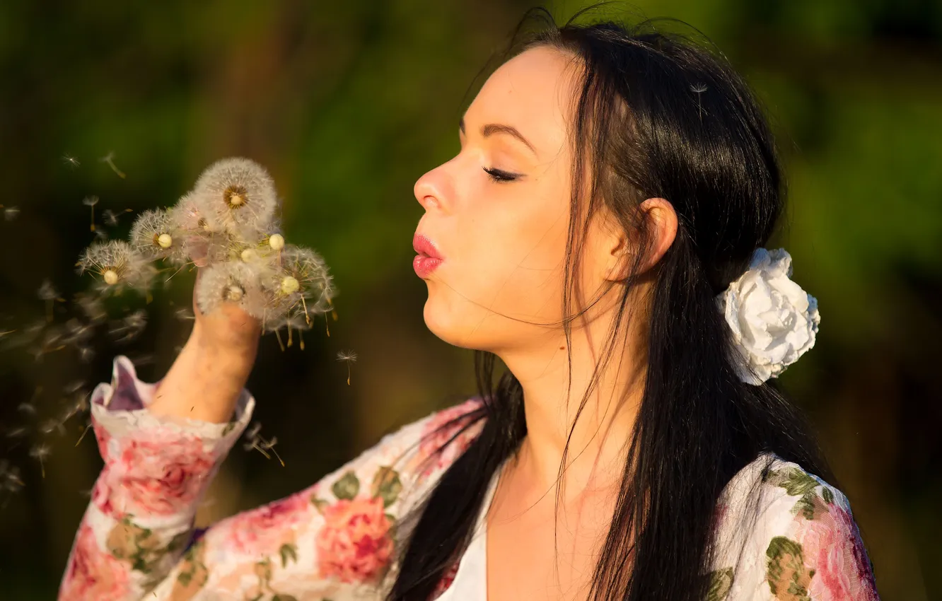 Photo wallpaper face, dandelion, model, brunette, katie