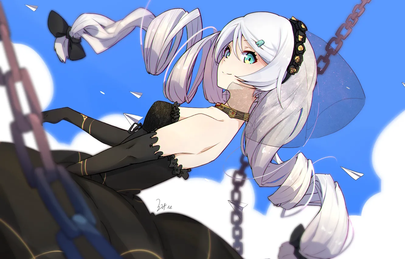 Photo wallpaper girl, curls, ponytail