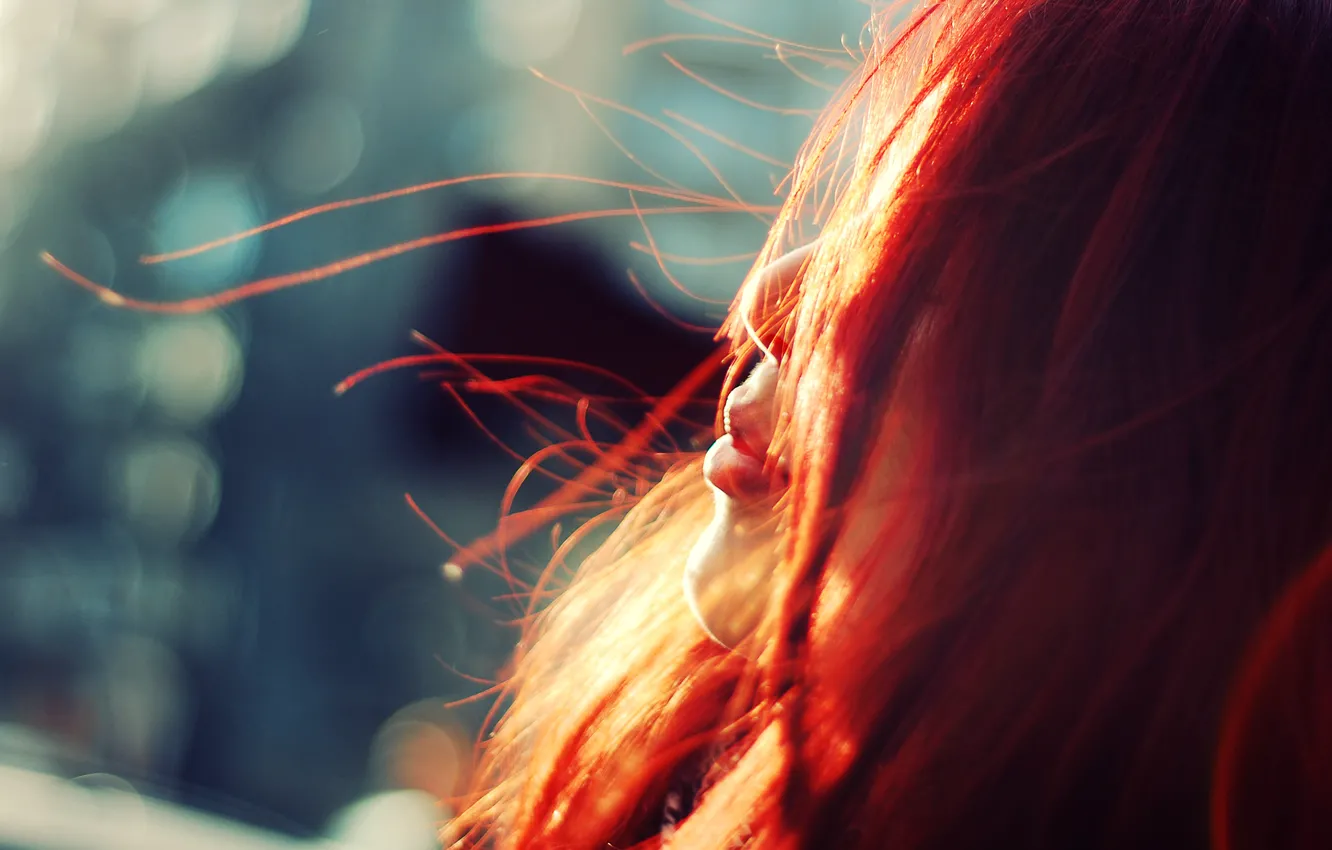 Photo wallpaper girl, the wind, profile, redhead