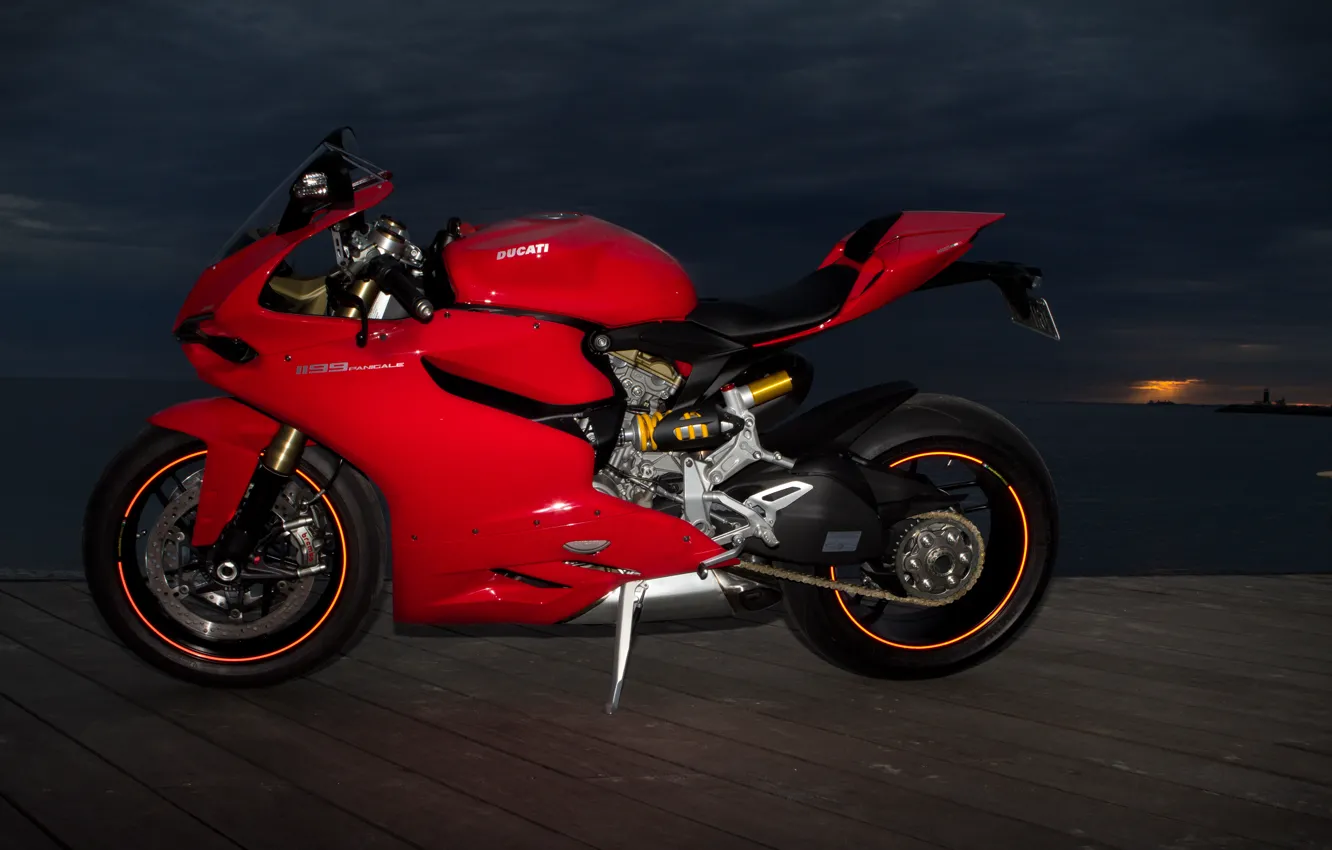 Photo wallpaper the sky, red, clouds, pierce, red, Ducati, twilight, Ducati