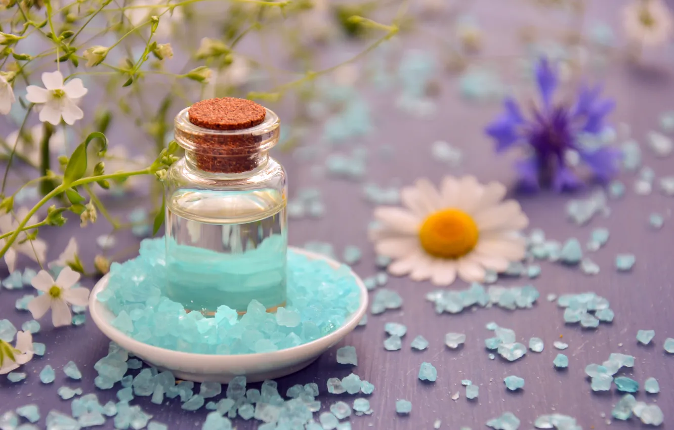 Photo wallpaper macro, photo, bottle, Spa, salt