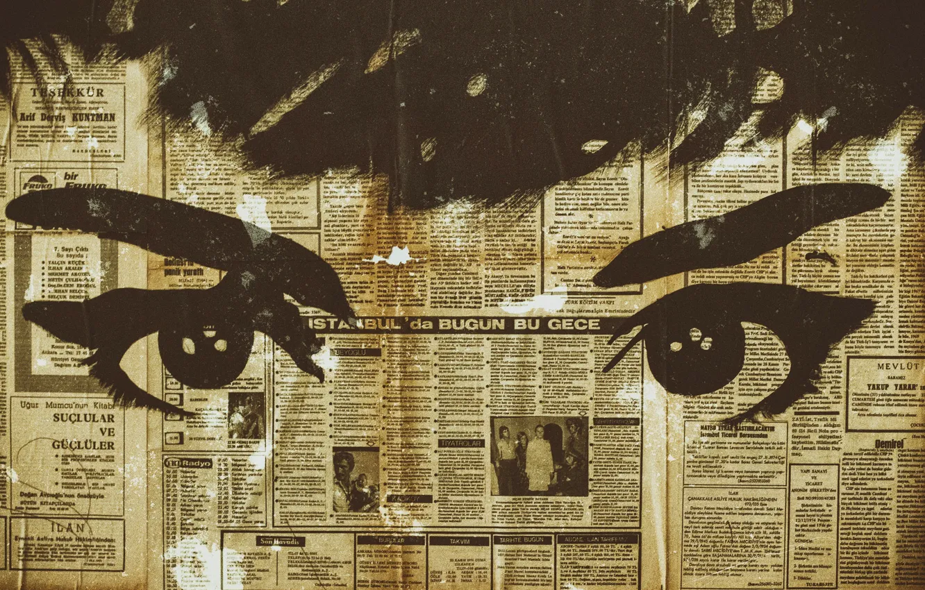 Photo wallpaper eyes, background, newspaper