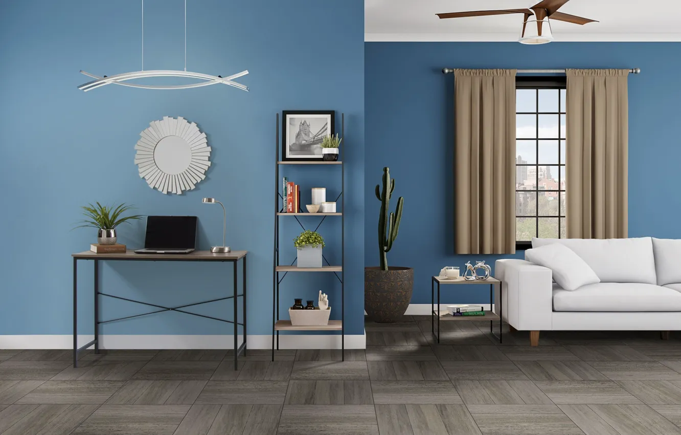 Photo wallpaper design, style, plant, interior, sofa, living room, Desk