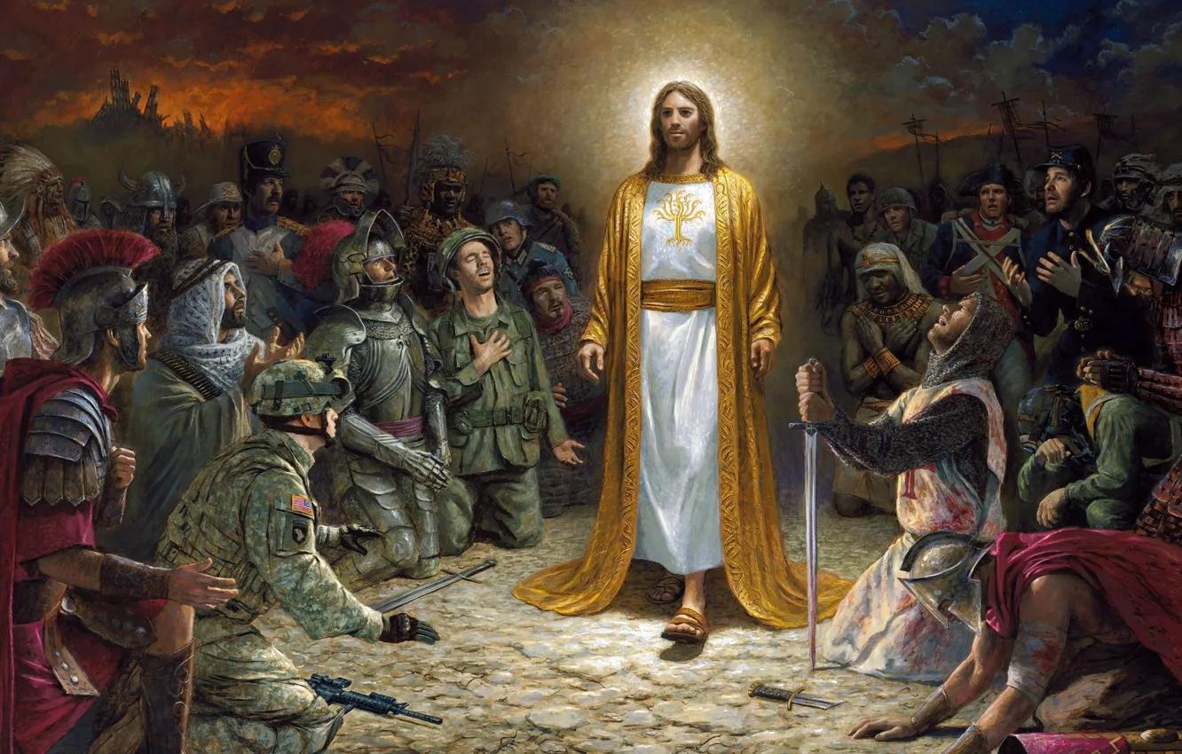 Photo wallpaper Jesus, art, soldiers, Jon McNaughton