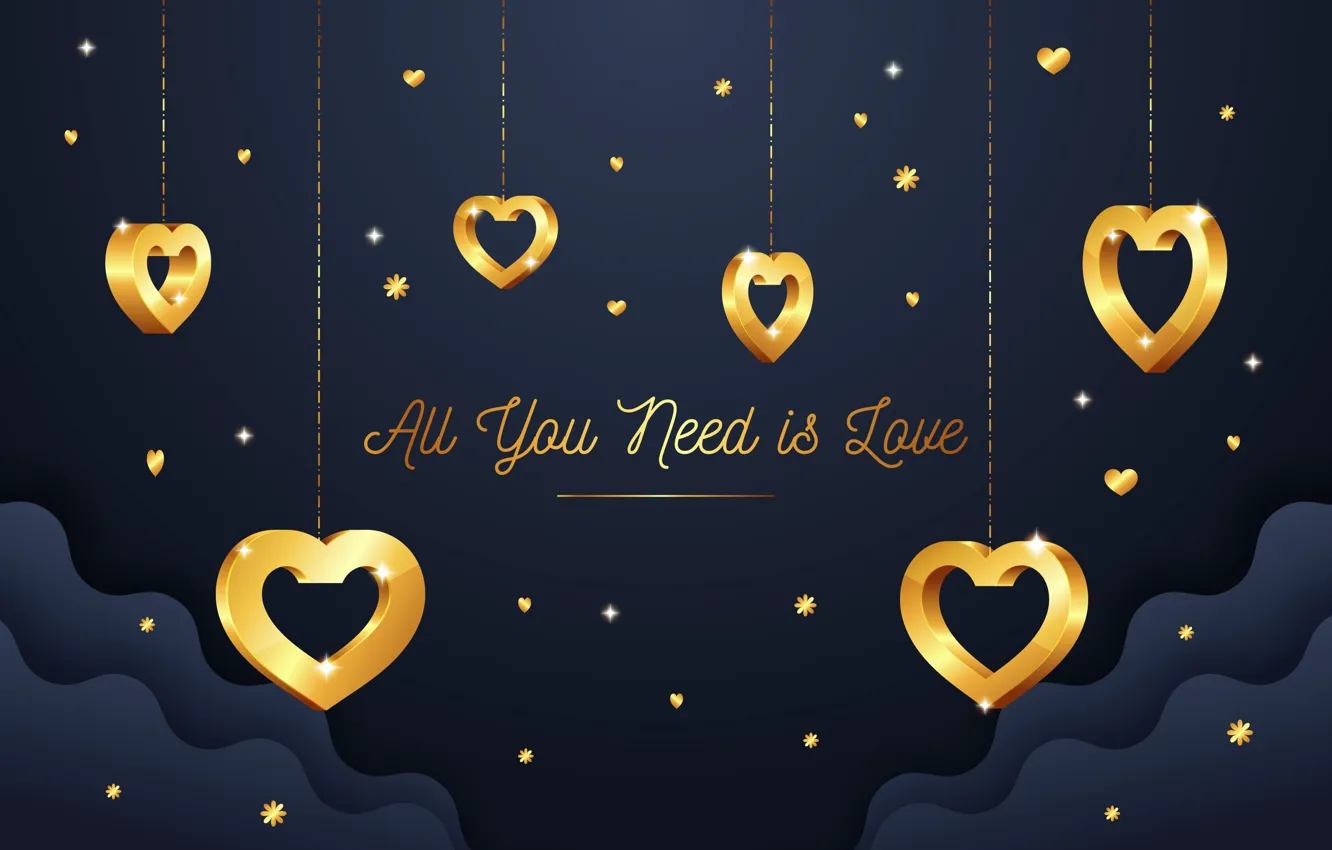 Photo wallpaper love, romance, heart, hearts, golden, love, Valentine's day, romantic