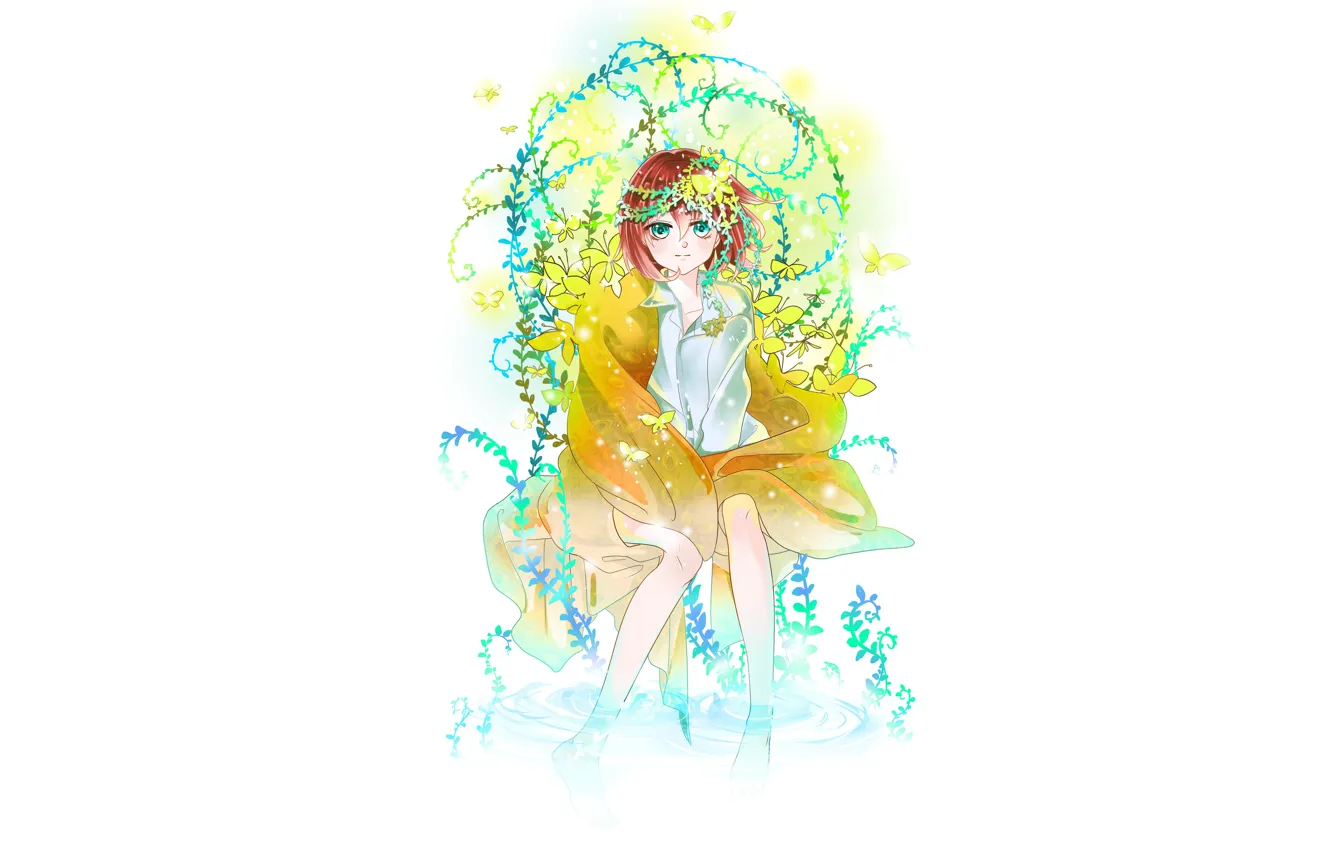 Photo wallpaper girl, anime, art, white background, vine, Mahou Tsukai no Yome, Bride of the sorcerer, Hatori …
