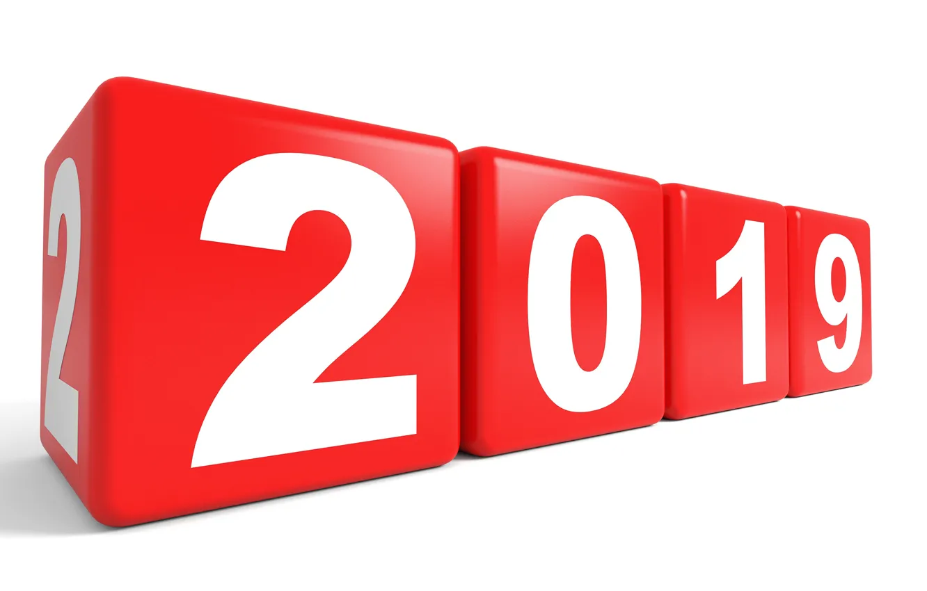 Photo wallpaper red, new year, cube, 2019